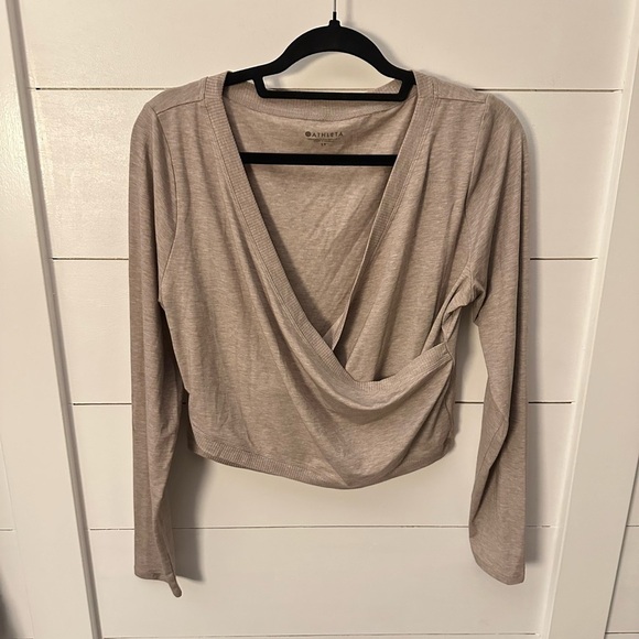 ATHLETA Woman Encore tan polyester activewear casual yoga athleisure wrap too LT - Picture 2 of 14